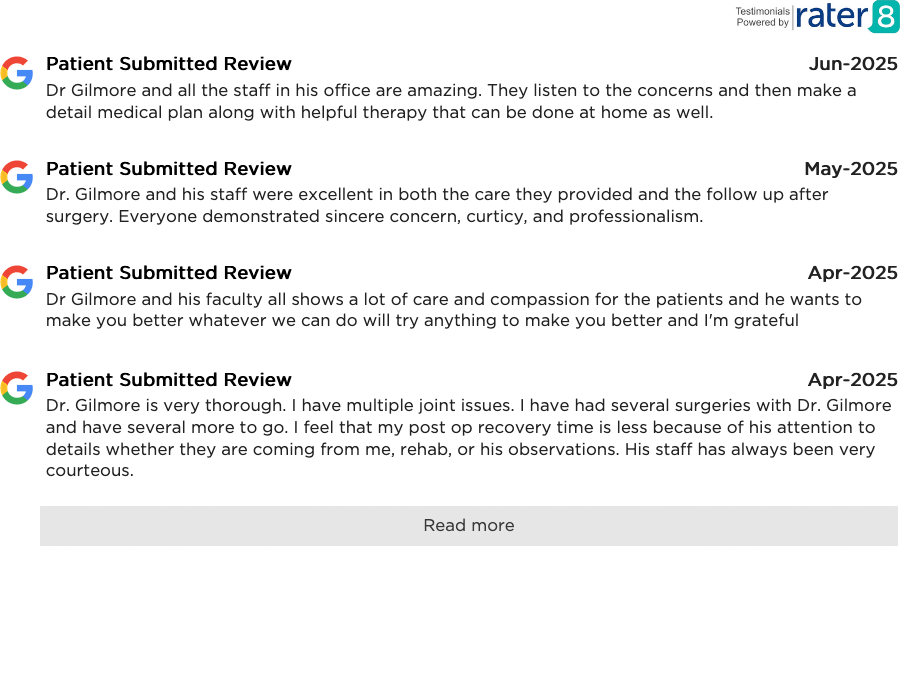 Pateint reviews and testimonilas for Michael D. Gilmore, MD and Panhandle Orthopedics