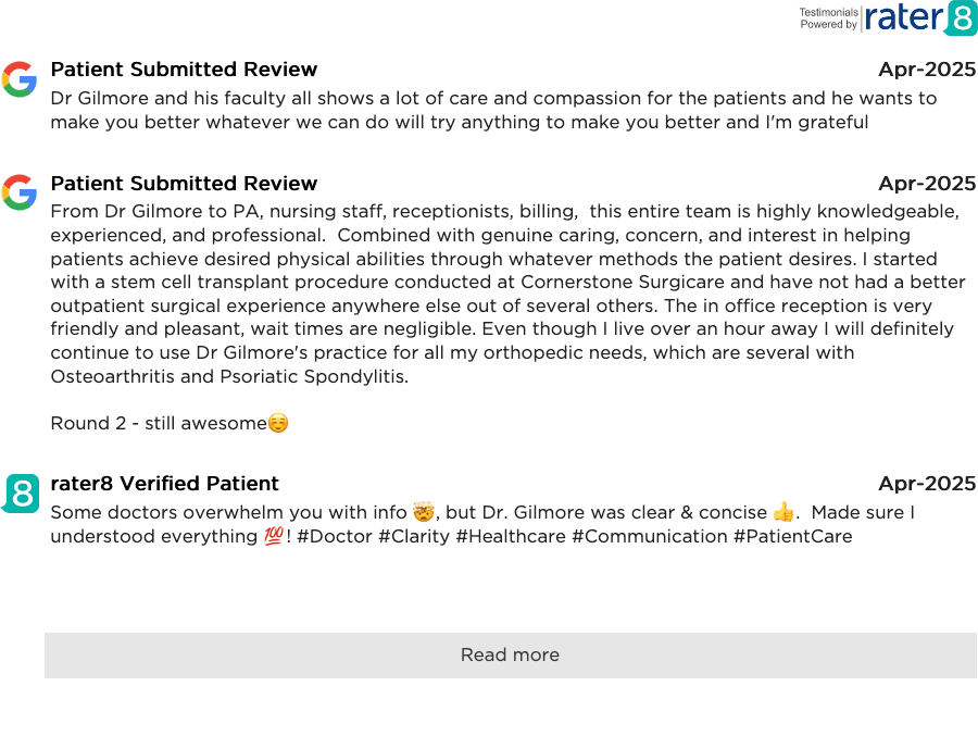 Pateint reviews and testimonilas for Michael D. Gilmore, MD and Panhandle Orthopedics